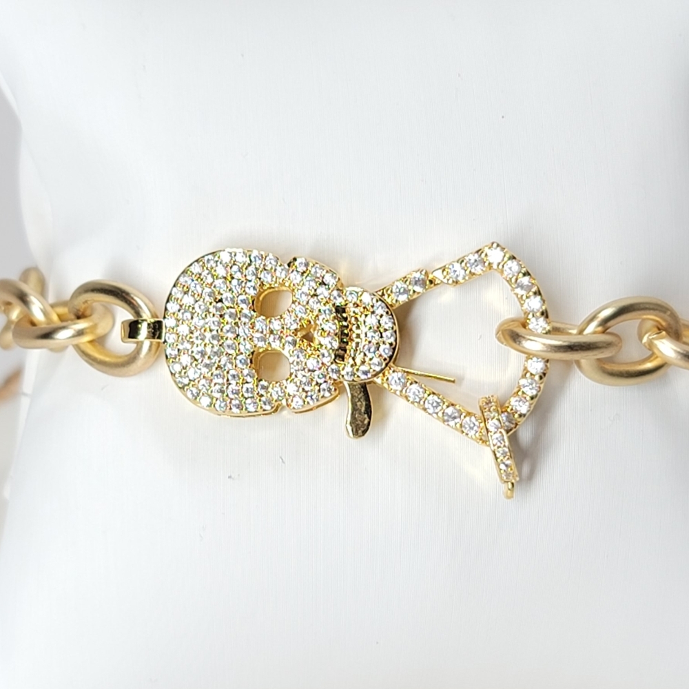 Bling Skull Pave CZ Gold Chain Bracelet NEW - Picture 5 of 10